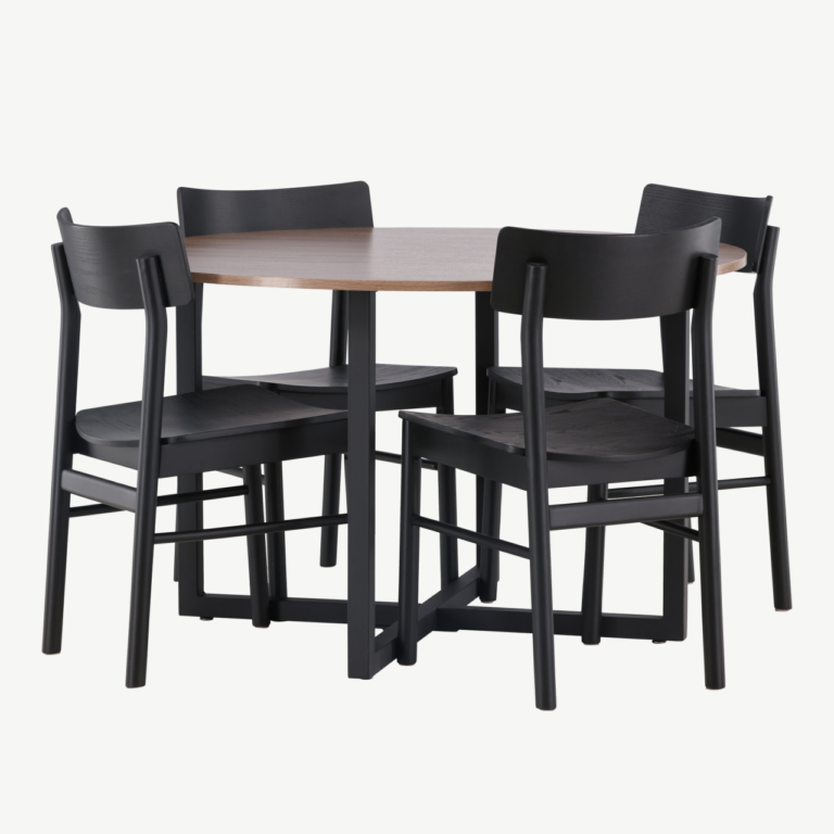 Ümmargune söögilaud Durango ja must Montros tool (pähklitoon, 120 cm) - GR23160