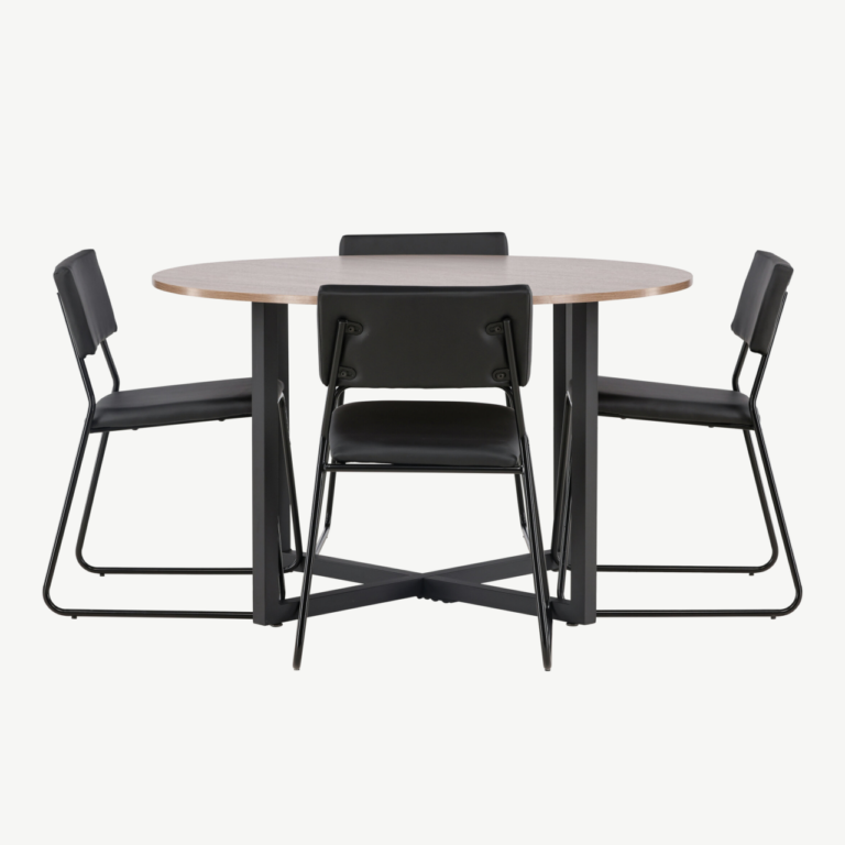 Ümmargune söögilaud Durango ja mustad Kenth toolid (MDF, teras, ø120 cm) - GR22946