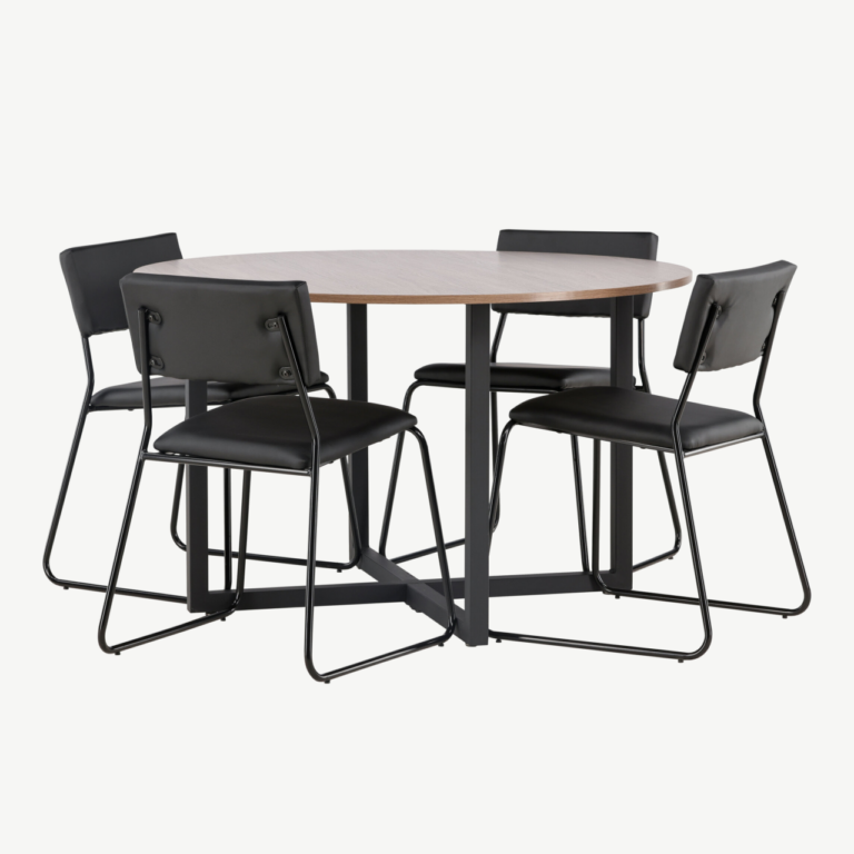 Ümmargune söögilaud Durango ja mustad Kenth toolid (MDF, teras, ø120 cm) - GR22946