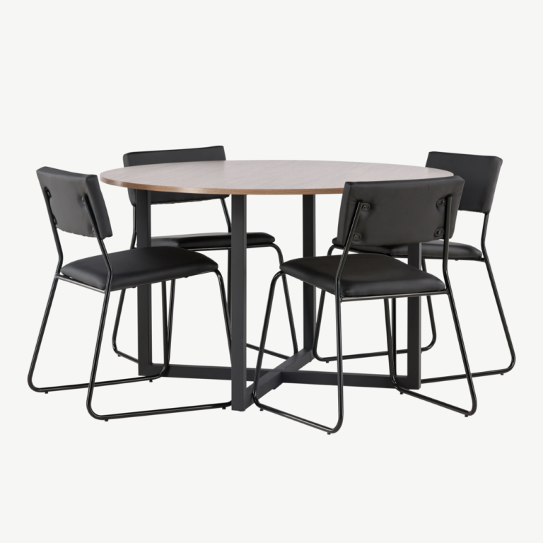 Ümmargune söögilaud Durango ja mustad Kenth toolid (MDF, teras, ø120 cm) - GR22946