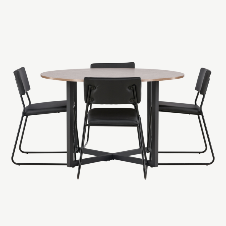Ümmargune söögilaud Durango ja mustad Kenth toolid (MDF, teras, ø120 cm) - GR22946