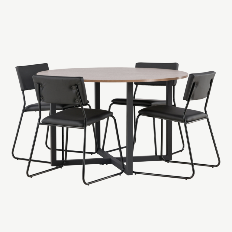 Ümmargune söögilaud Durango ja mustad Kenth toolid (MDF, teras, ø120 cm) - GR22946