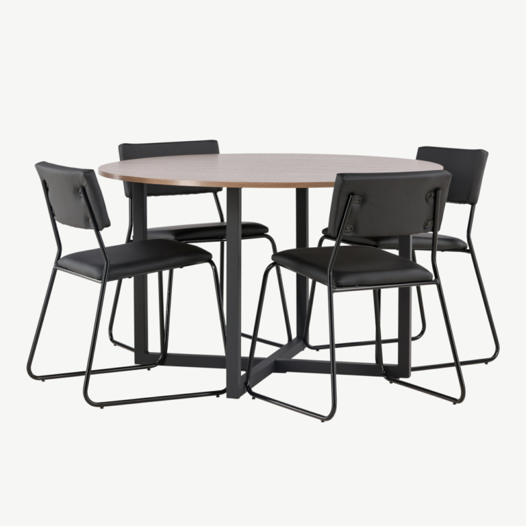 Ümmargune söögilaud Durango ja mustad Kenth toolid (MDF, teras, ø120 cm) - GR22946