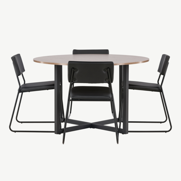 Ümmargune söögilaud Durango ja mustad Kenth toolid (MDF, teras, ø120 cm) - GR22946