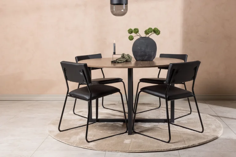Ümmargune söögilaud Durango ja mustad Kenth toolid (MDF, teras, ø120 cm) - GR22946
