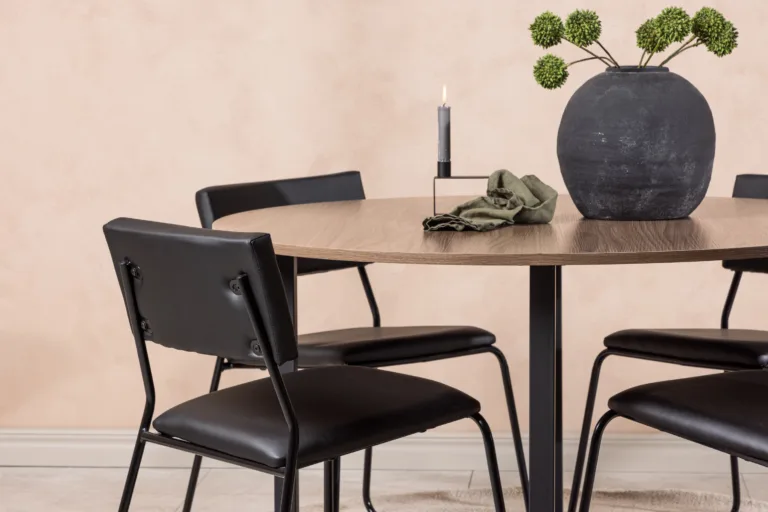 Ümmargune söögilaud Durango ja mustad Kenth toolid (MDF, teras, ø120 cm) - GR22946
