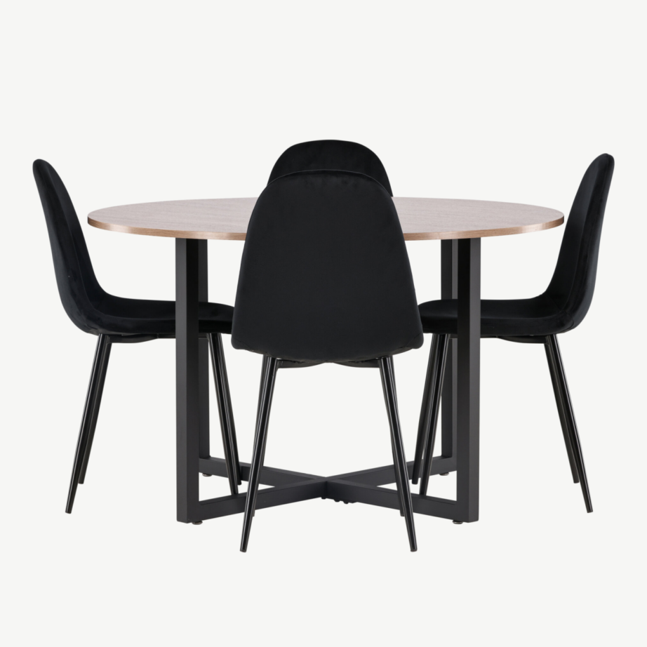 Ümmargune söögilaud Durango ja mustad velvetkattega Polar toolid (pähkel/MDF, ø120cm), GR22947 – 2