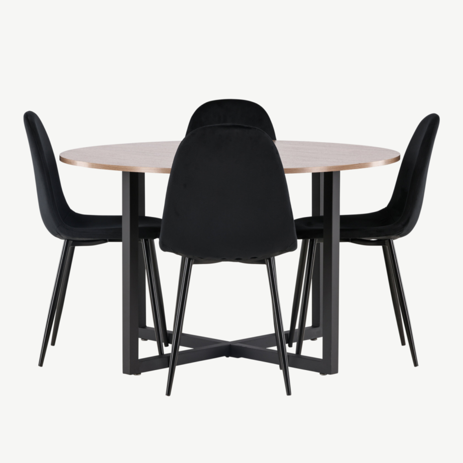 Ümmargune söögilaud Durango ja mustad velvetkattega Polar toolid (pähkel/MDF, ø120cm), GR22947 – 7