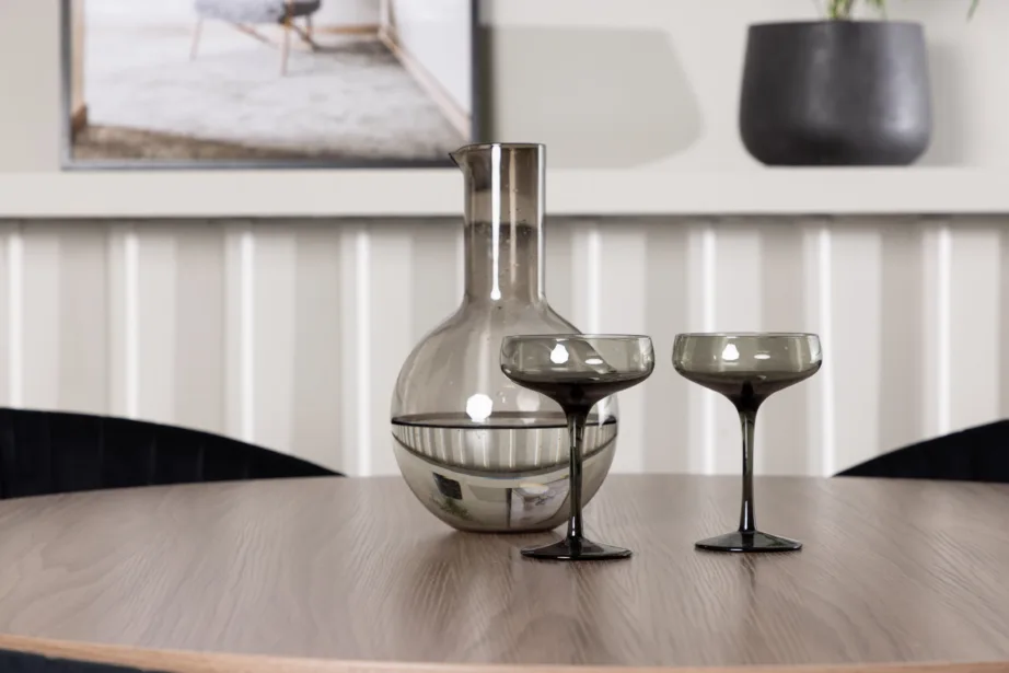 Ümmargune söögilaud Durango nelja musta sametist tooliga Selma (pähkel, ø120cm), GR23927 – 5