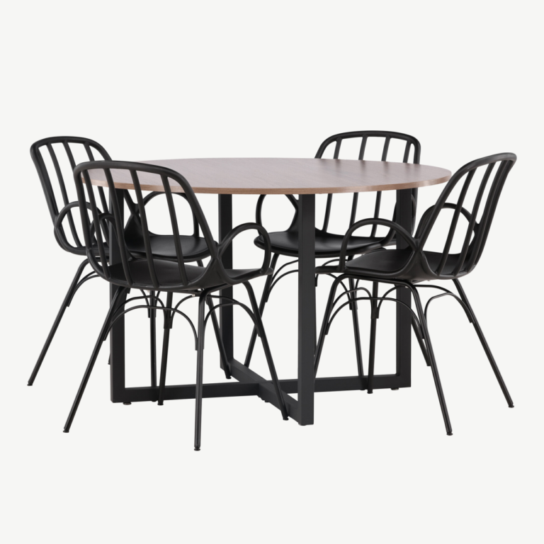 Ümmargune söögilaud Durango pähklitooni MDF ja mustad Dyrön toolid - GR23156