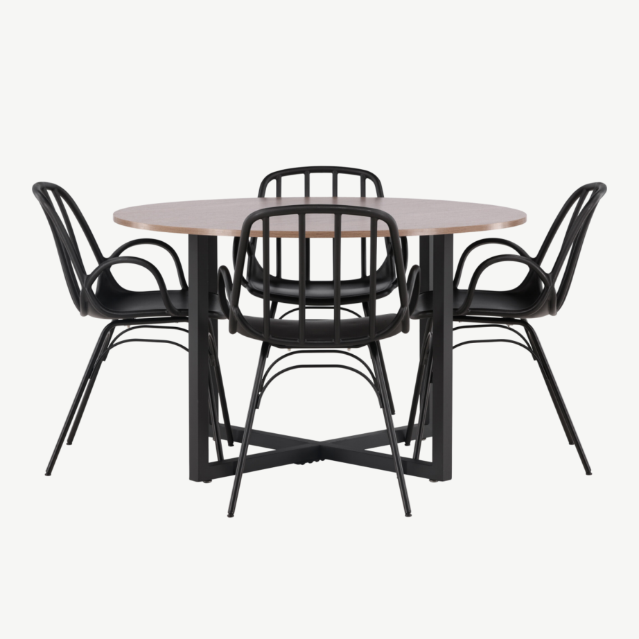 Ümmargune söögilaud Durango pähklitooni MDF ja mustad Dyrön toolid, GR23156 – 5