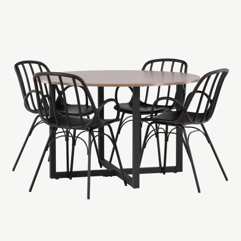 Ümmargune söögilaud Durango pähklitooni MDF ja mustad Dyrön toolid - GR23156