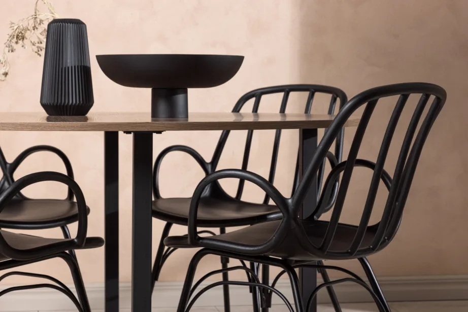 Ümmargune söögilaud Durango pähklitooni MDF ja mustad Dyrön toolid, GR23156 – 9