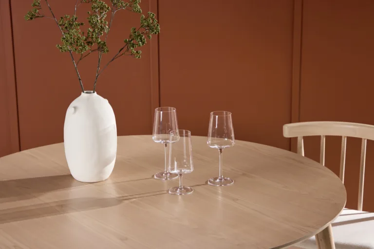 Ümmargune söögilaud Flora (valge peitsiga vineer, ø120 cm) - 61972-130