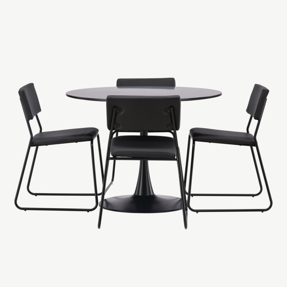 Ümmargune söögilaud Glade koos Kenth musta söögitooliga (teras, MDF, Ø100 cm), GR22900 – 2