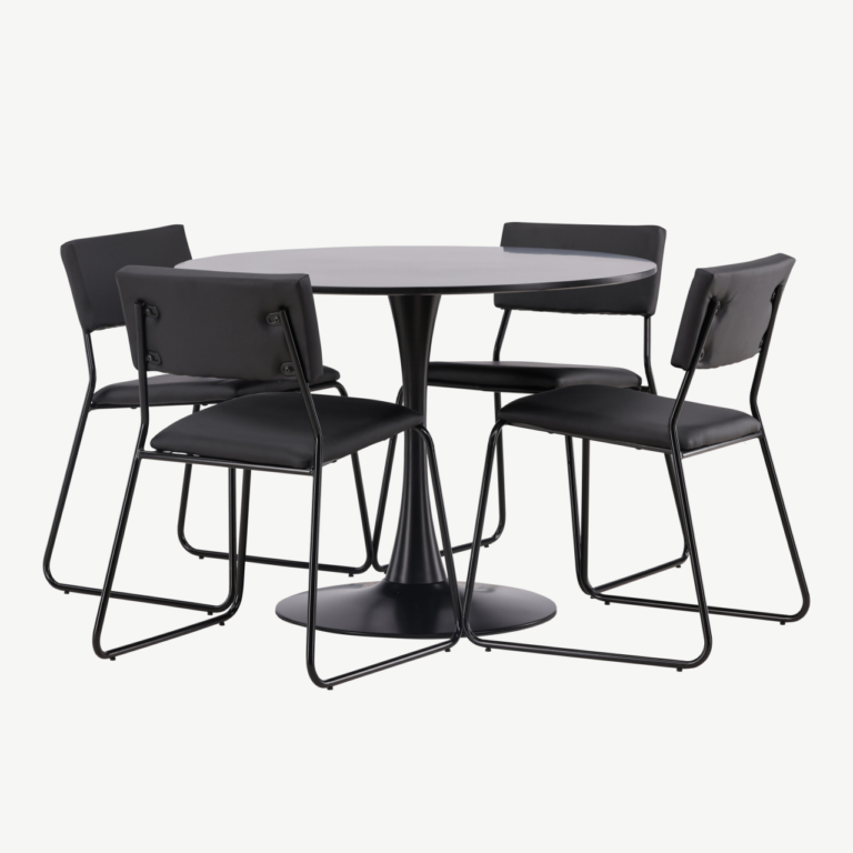 Ümmargune söögilaud Glade koos Kenth musta söögitooliga (teras, MDF, Ø100 cm) - GR22900