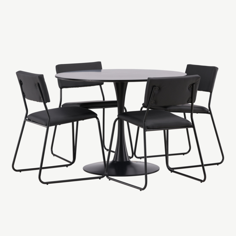 Ümmargune söögilaud Glade koos Kenth musta söögitooliga (teras, MDF, Ø100 cm) - GR22900