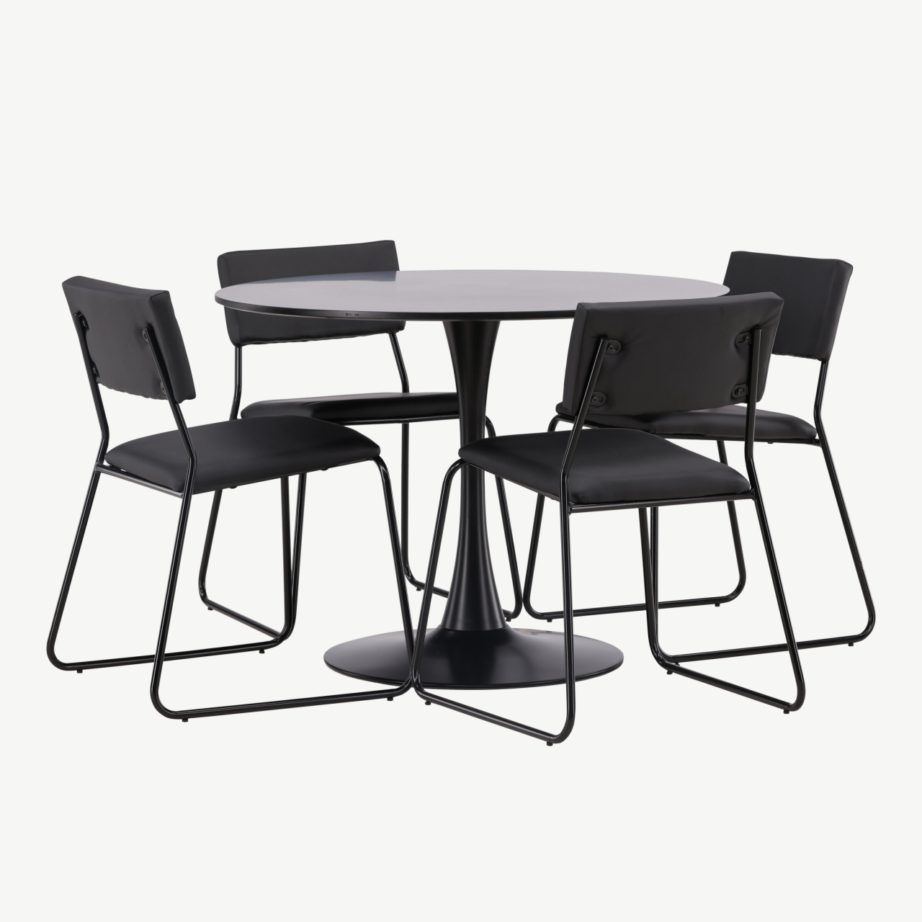 Ümmargune söögilaud Glade koos Kenth musta söögitooliga (teras, MDF, Ø100 cm), GR22900 – 4