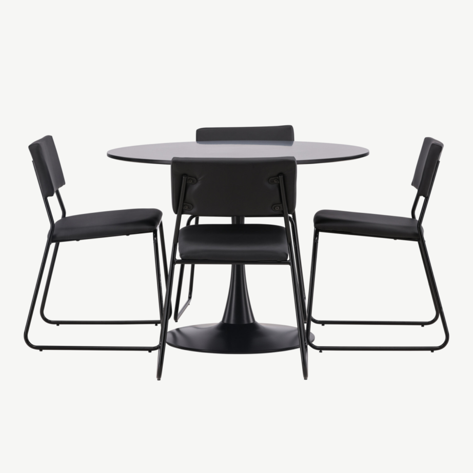 Ümmargune söögilaud Glade koos Kenth musta söögitooliga (teras, MDF, Ø100 cm), GR22900 – 5