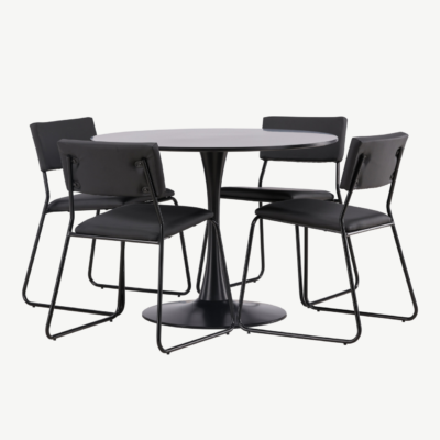 Ümmargune söögilaud Glade koos Kenth musta söögitooliga (teras, MDF, Ø100 cm) - GR22900