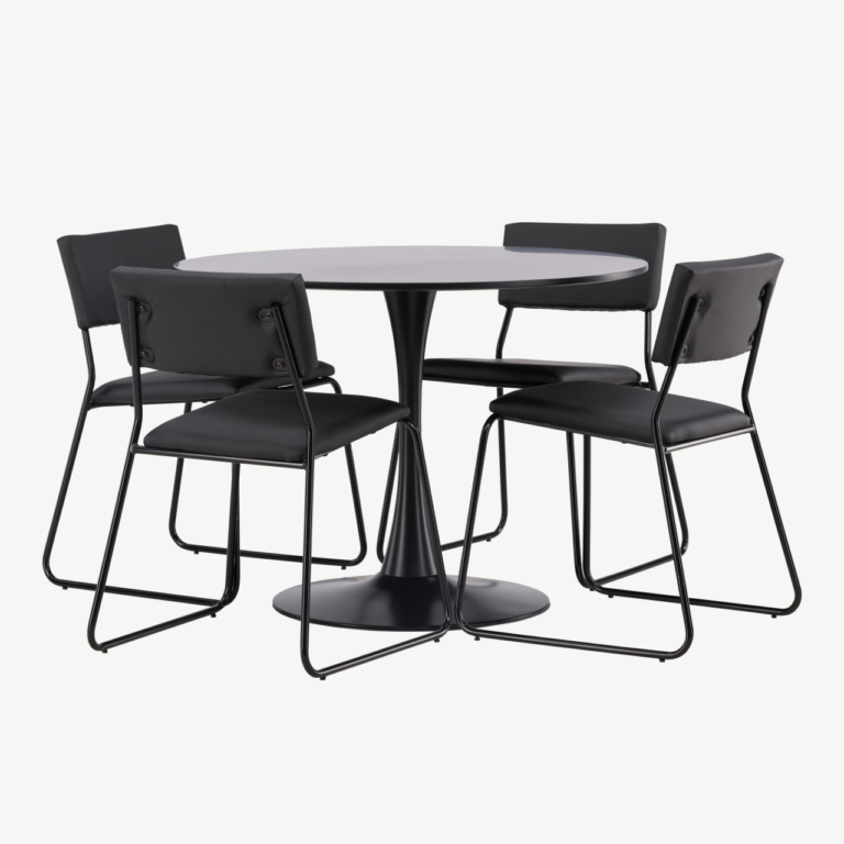 Ümmargune söögilaud Glade koos Kenth musta söögitooliga (teras, MDF, Ø100 cm) - GR22900