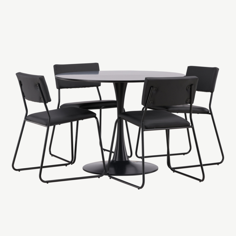 Ümmargune söögilaud Glade koos Kenth musta söögitooliga (teras, MDF, Ø100 cm) - GR22900