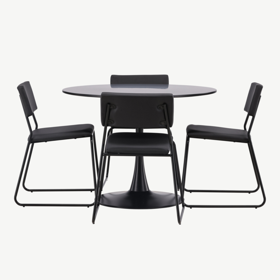 Ümmargune söögilaud Glade koos Kenth musta söögitooliga (teras, MDF, Ø100 cm), GR22900 – 7