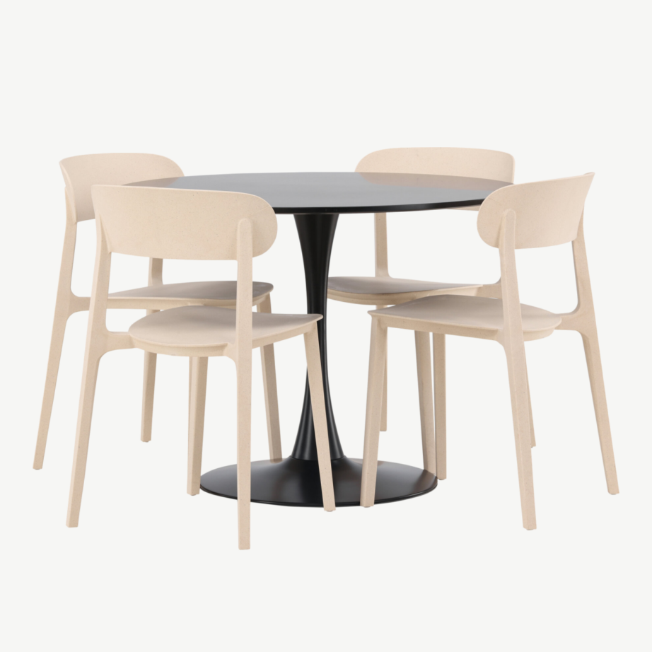 Ümmargune söögilaud Glade musta MDF-plaadiga ja beežid Åstol toolid (4 tk), GR23149 – 3