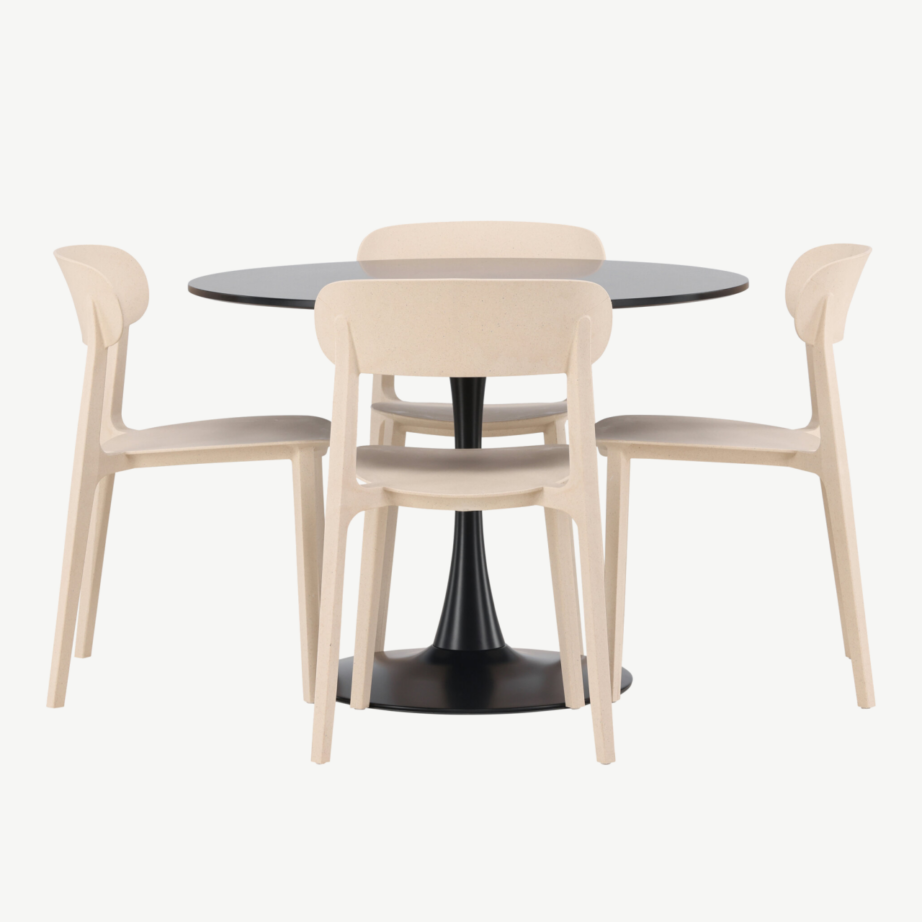 Ümmargune söögilaud Glade musta MDF-plaadiga ja beežid Åstol toolid (4 tk), GR23149 – 5