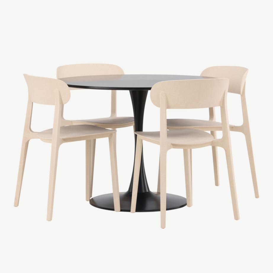 Ümmargune söögilaud Glade musta MDF-plaadiga ja beežid Åstol toolid (4 tk), GR23149 – 6