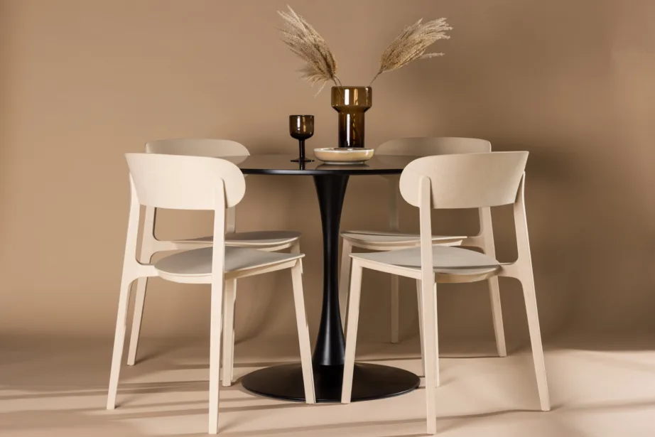 Ümmargune söögilaud Glade musta MDF-plaadiga ja beežid Åstol toolid (4 tk), GR23149 – 8