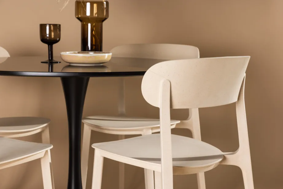 Ümmargune söögilaud Glade musta MDF-plaadiga ja beežid Åstol toolid (4 tk), GR23149 – 9