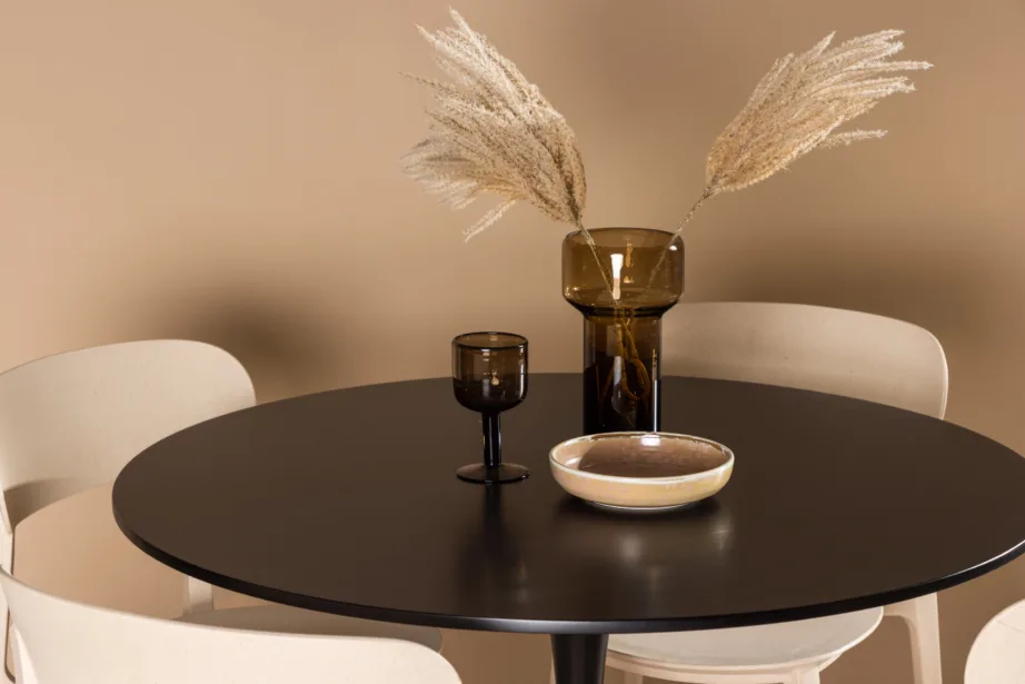 Ümmargune söögilaud Glade musta MDF-plaadiga ja beežid Åstol toolid (4 tk), GR23149 – 10