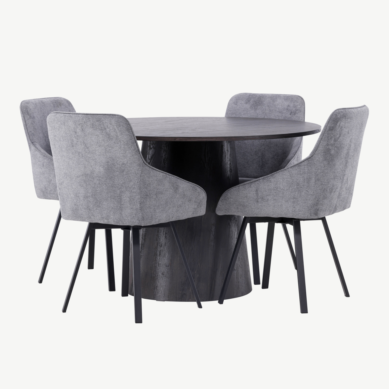Ümmargune söögilaud Lanzo (MDF, mokka, ø120cm) koos halli kangaga Rosie toolidega - GR23476