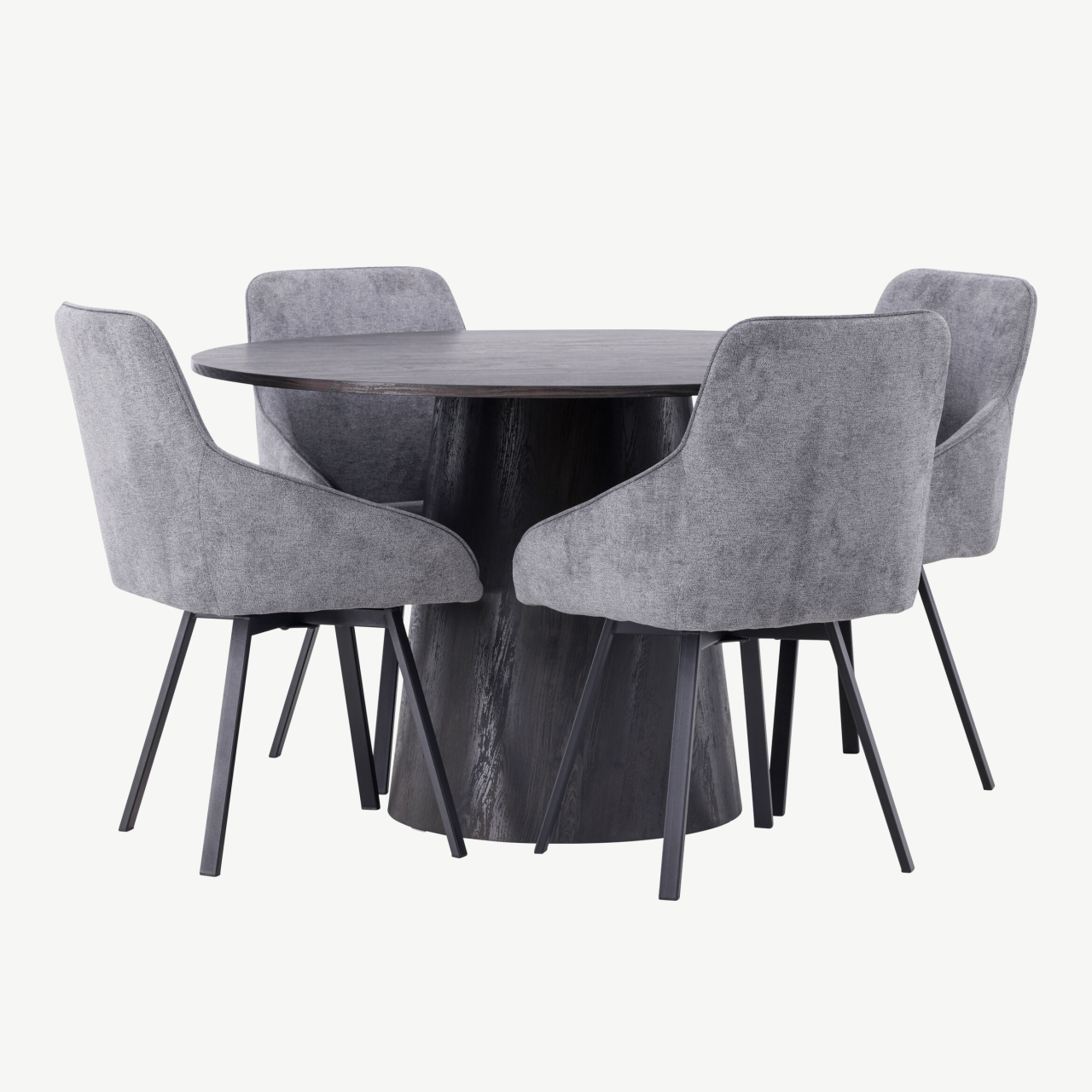 Ümmargune söögilaud Lanzo (MDF, mokka, ø120cm) koos halli kangaga Rosie toolidega - GR23476