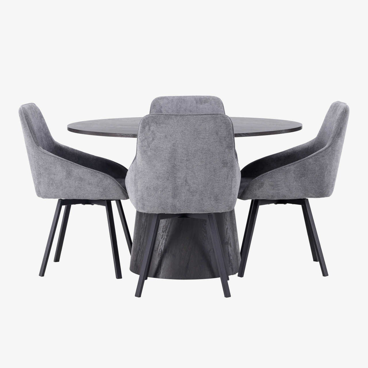 Ümmargune söögilaud Lanzo (MDF, mokka, ø120cm) koos halli kangaga Rosie toolidega - GR23476
