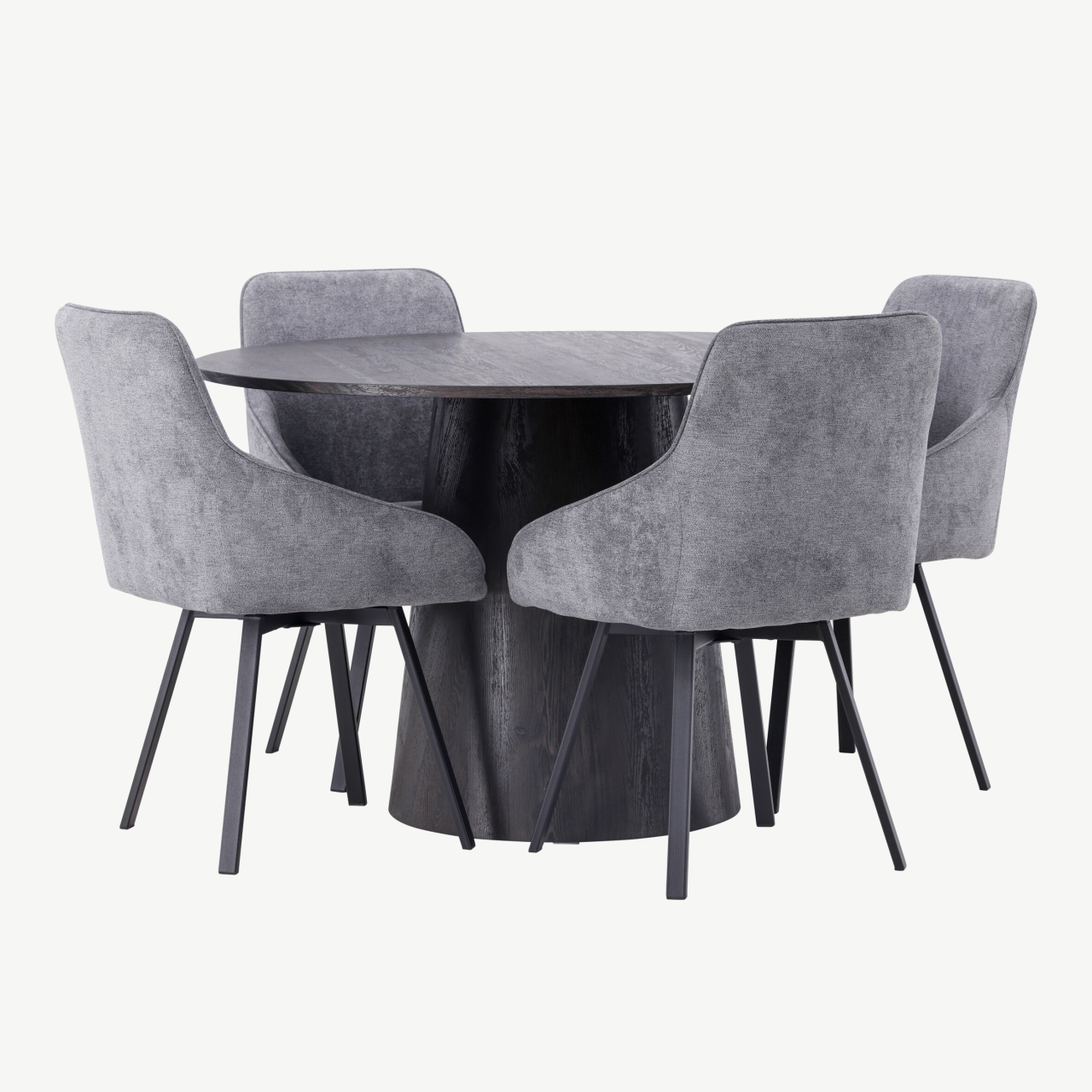 Ümmargune söögilaud Lanzo (MDF, mokka, ø120cm) koos halli kangaga Rosie toolidega - GR23476
