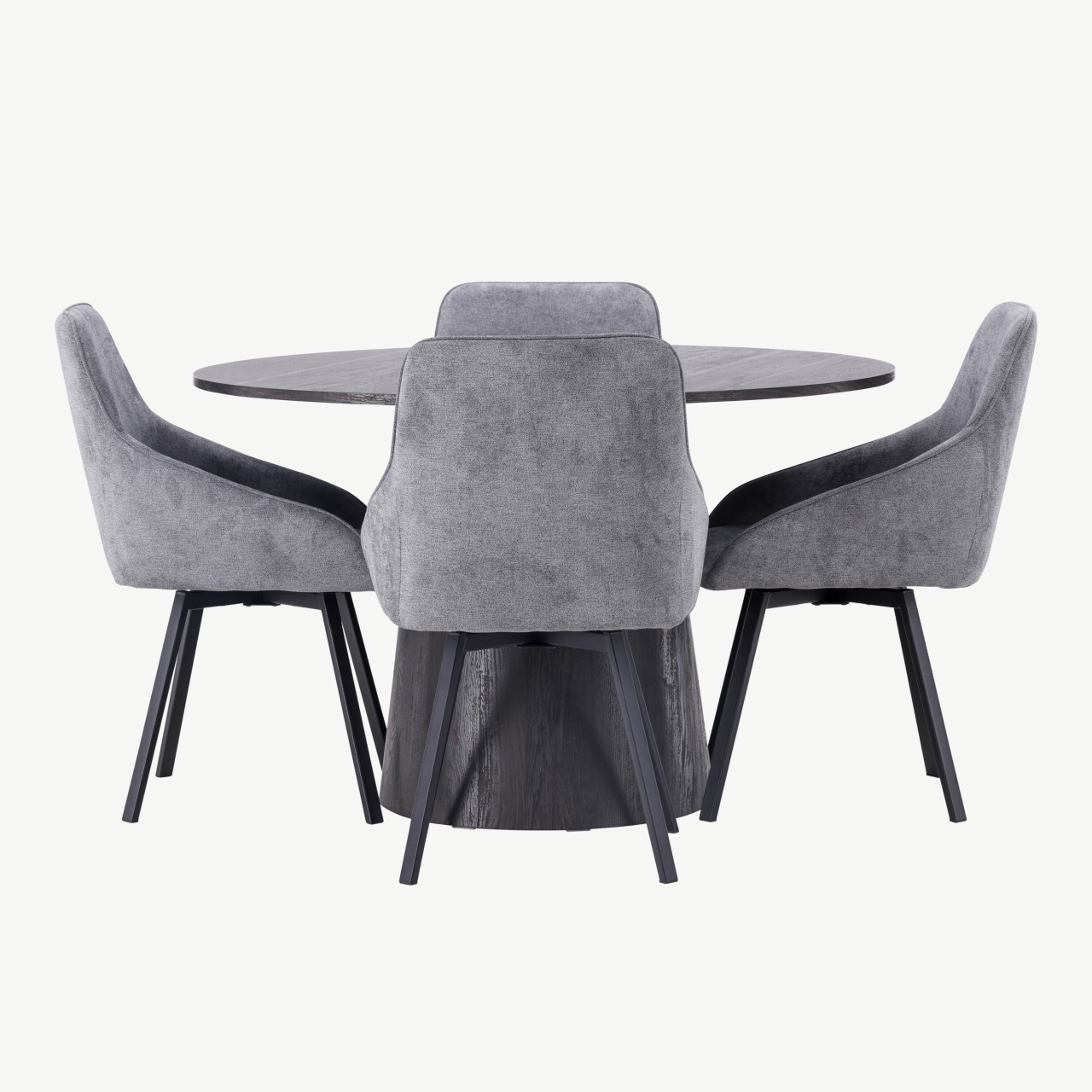 Ümmargune söögilaud Lanzo (MDF, mokka, ø120cm) koos halli kangaga Rosie toolidega - GR23476