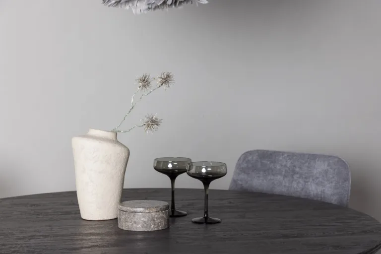Ümmargune söögilaud Lanzo (MDF, mokka, ø120cm) koos halli kangaga Rosie toolidega - GR23476