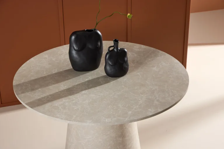 Ümmargune söögilaud Lanzo (beež marmori välimusega, ø120 cm, MDF) - 61927-102