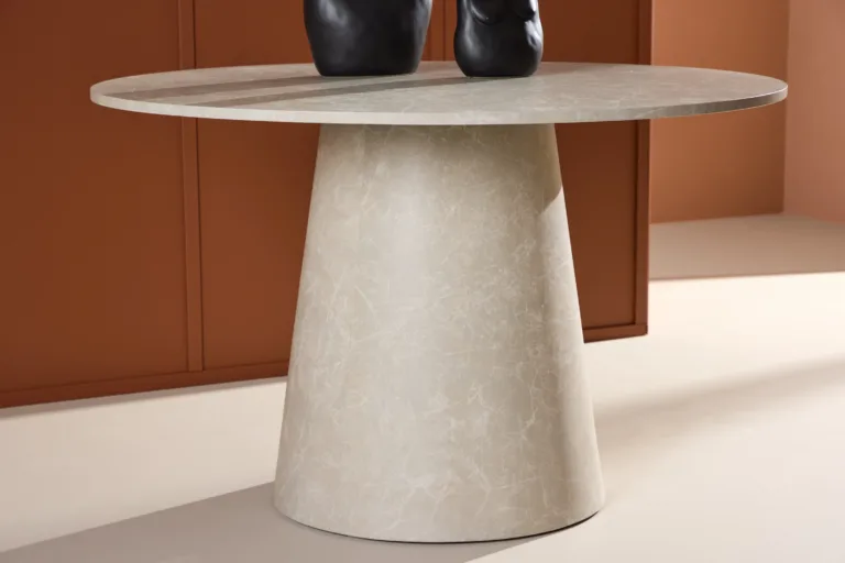 Ümmargune söögilaud Lanzo (beež marmori välimusega, ø120 cm, MDF) - 61927-102