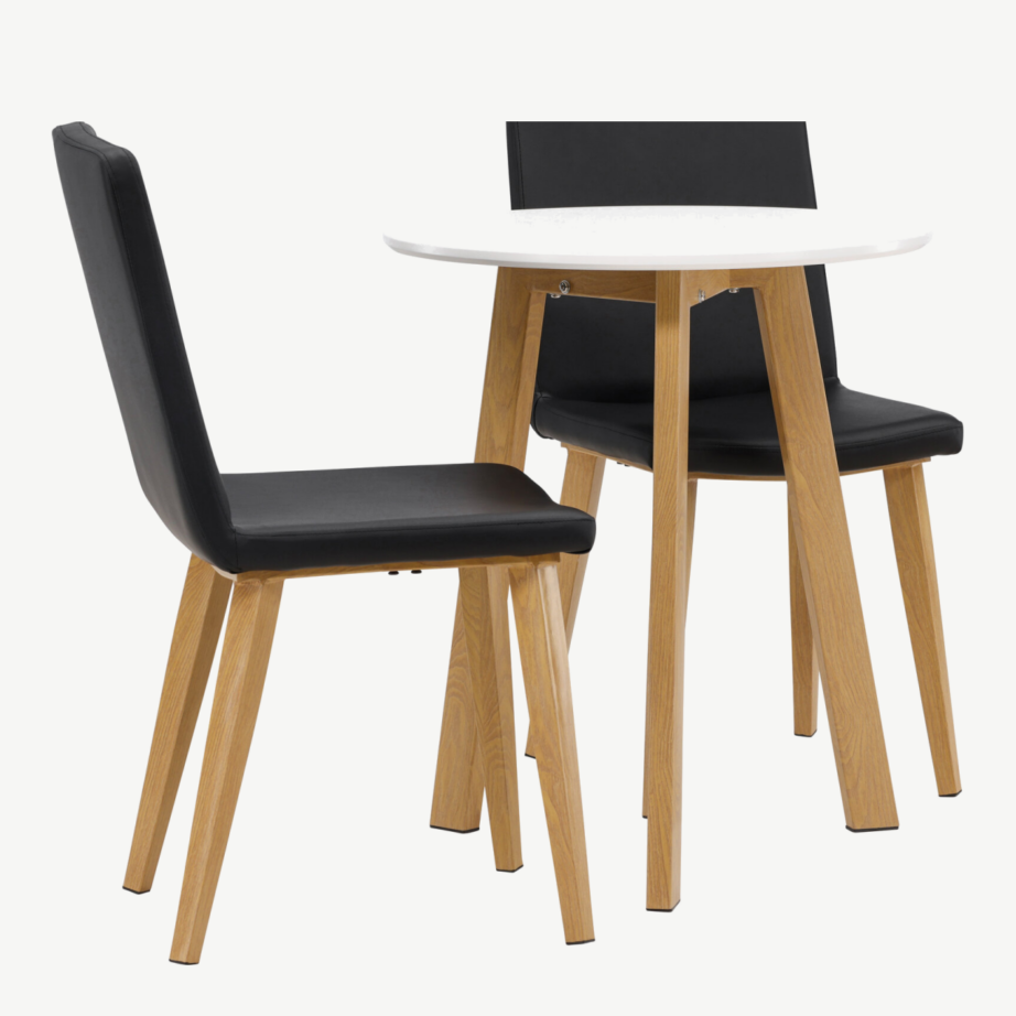 Ümmargune söögilaud Leonora (valge MDF, Ø65cm) ja mustad Today toolid, GR23505 – 3