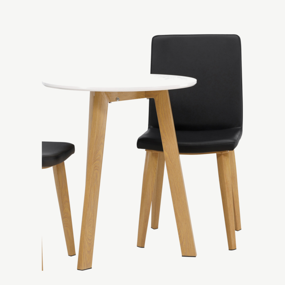 Ümmargune söögilaud Leonora (valge MDF, Ø65cm) ja mustad Today toolid, GR23505 – 4