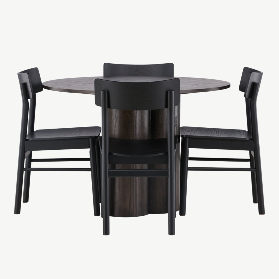Ümmargune söögilaud Olivia ja musta kasepuust Montros tool, GR23086 – 2
