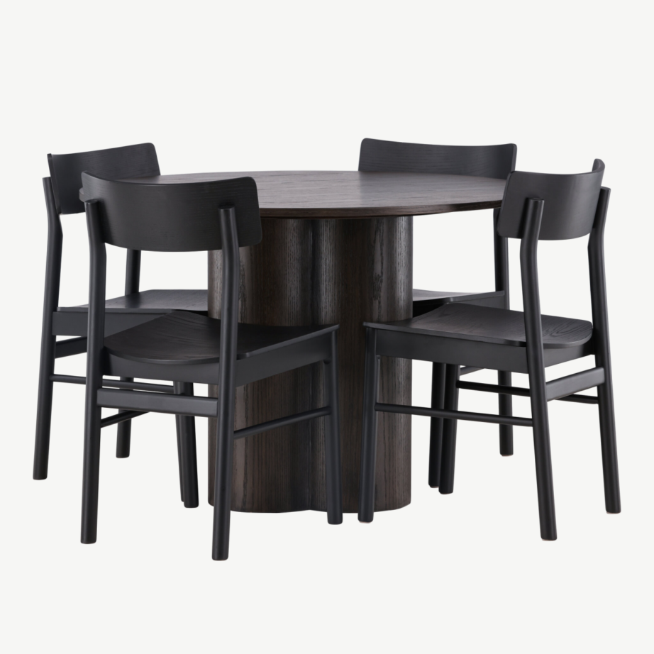 Ümmargune söögilaud Olivia ja musta kasepuust Montros tool, GR23086 – 3