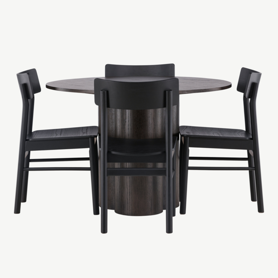 Ümmargune söögilaud Olivia ja musta kasepuust Montros tool, GR23086 – 5