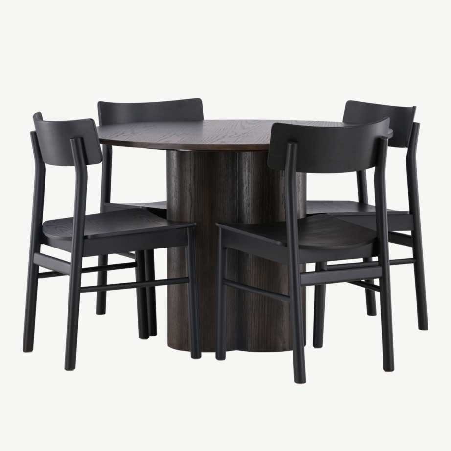 Ümmargune söögilaud Olivia ja musta kasepuust Montros tool, GR23086 – 6