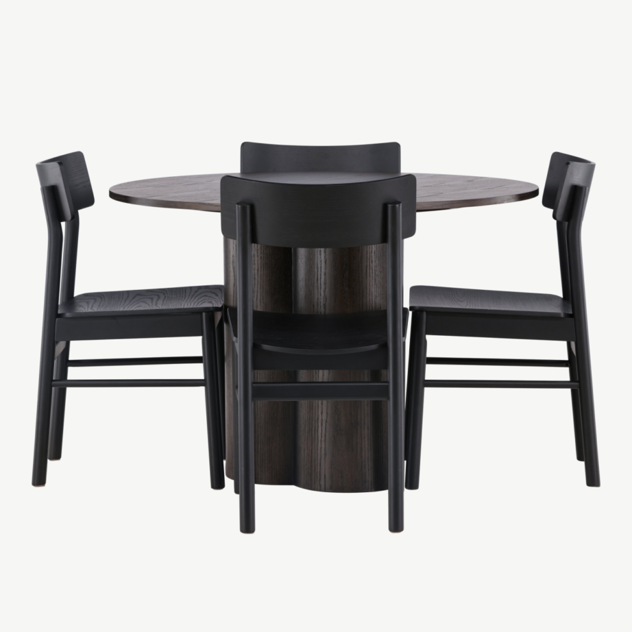 Ümmargune söögilaud Olivia ja musta kasepuust Montros tool, GR23086 – 7