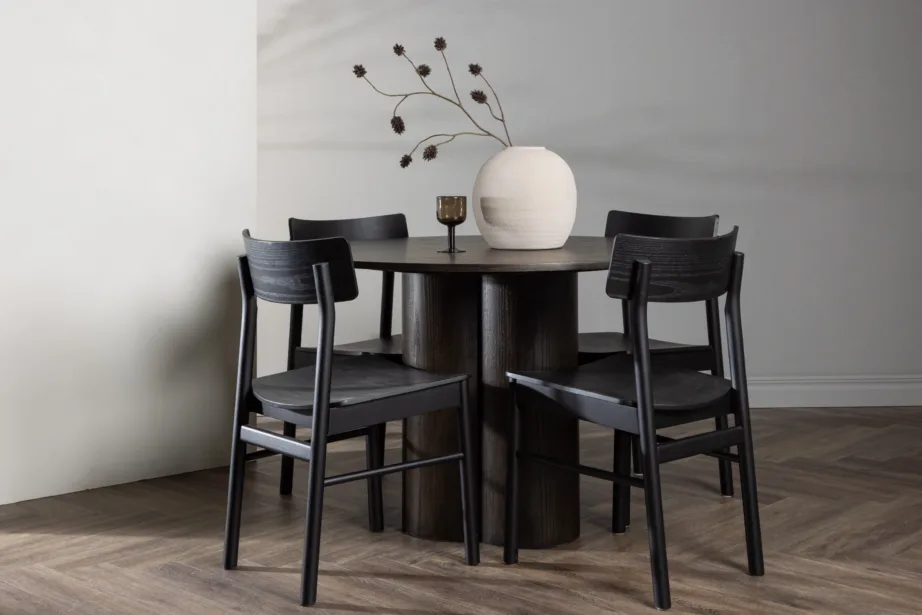 Ümmargune söögilaud Olivia ja musta kasepuust Montros tool, GR23086 – 8