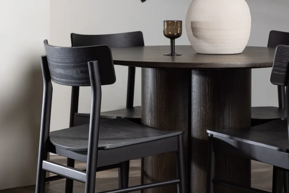 Ümmargune söögilaud Olivia ja musta kasepuust Montros tool, GR23086 – 9
